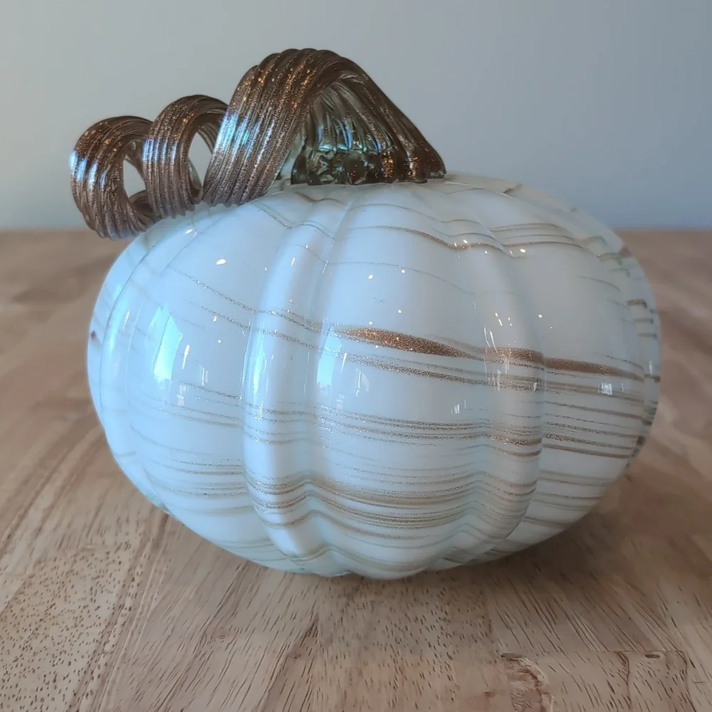 Pier 1 White and Gold Glass Pumpkin Holiday Decor